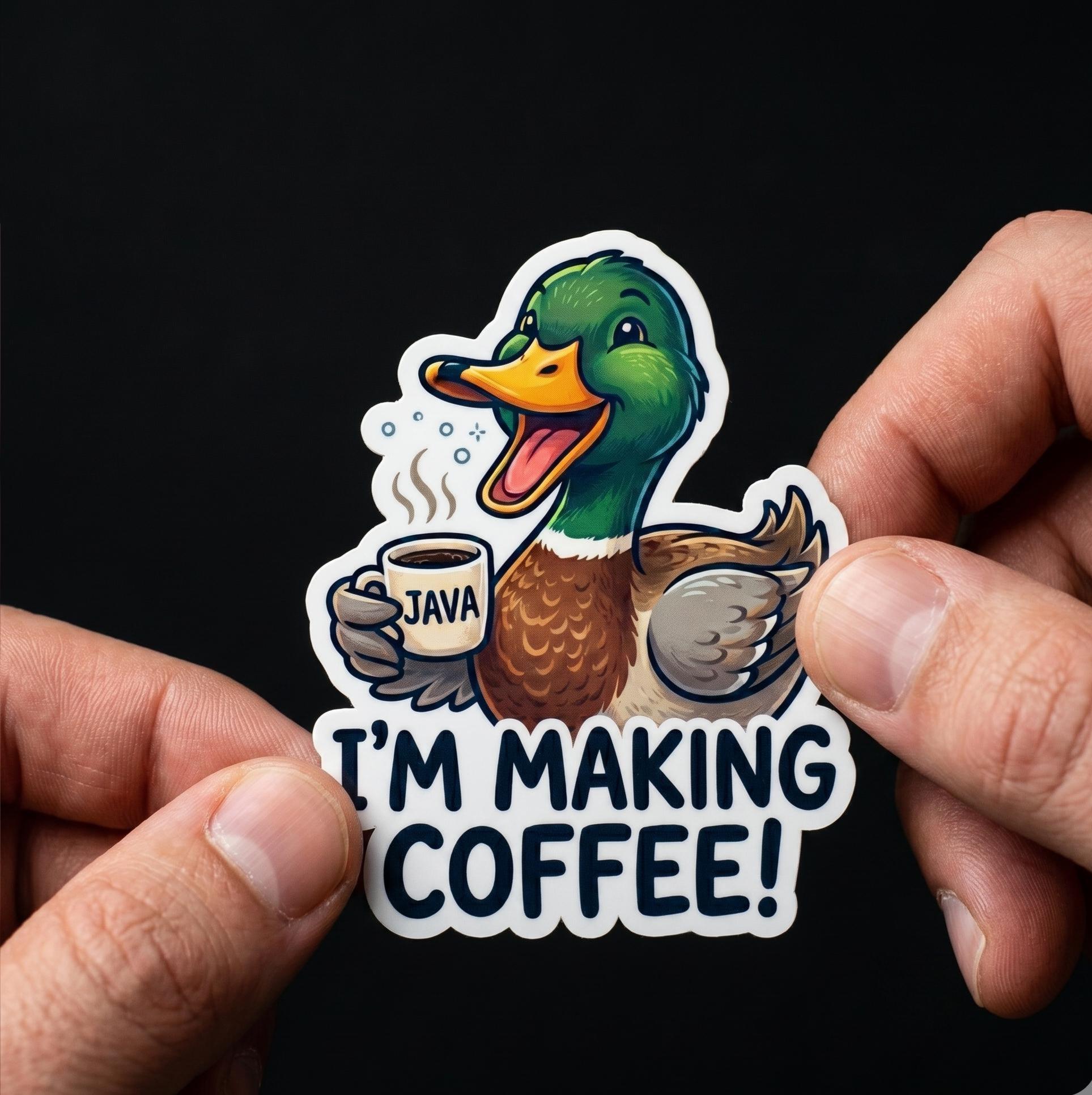 Coffee Lover, Funny Mallard Duck Sticker: Yelling Meme Decal for Coffee Lovers