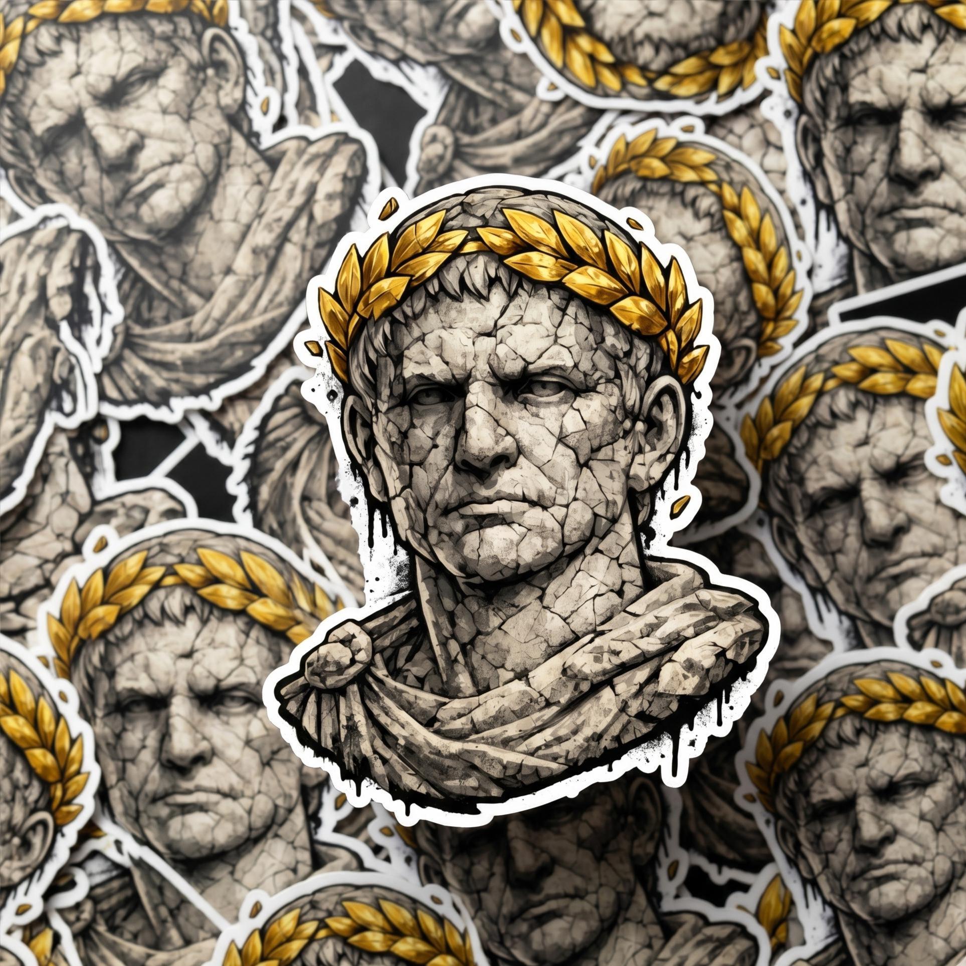 Crumbling Caesar Bust Sticker, Roman Emperor Marble Decal (2.5" x 2.5")