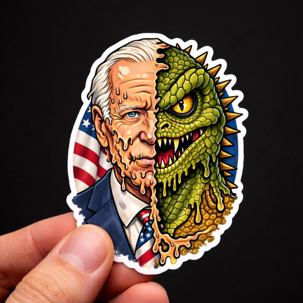 Political Sticker, Reptilian, Conspiracy Meme Decal, Lizard Person Parody, Political Humor Vinyl (2.5"x2.5")