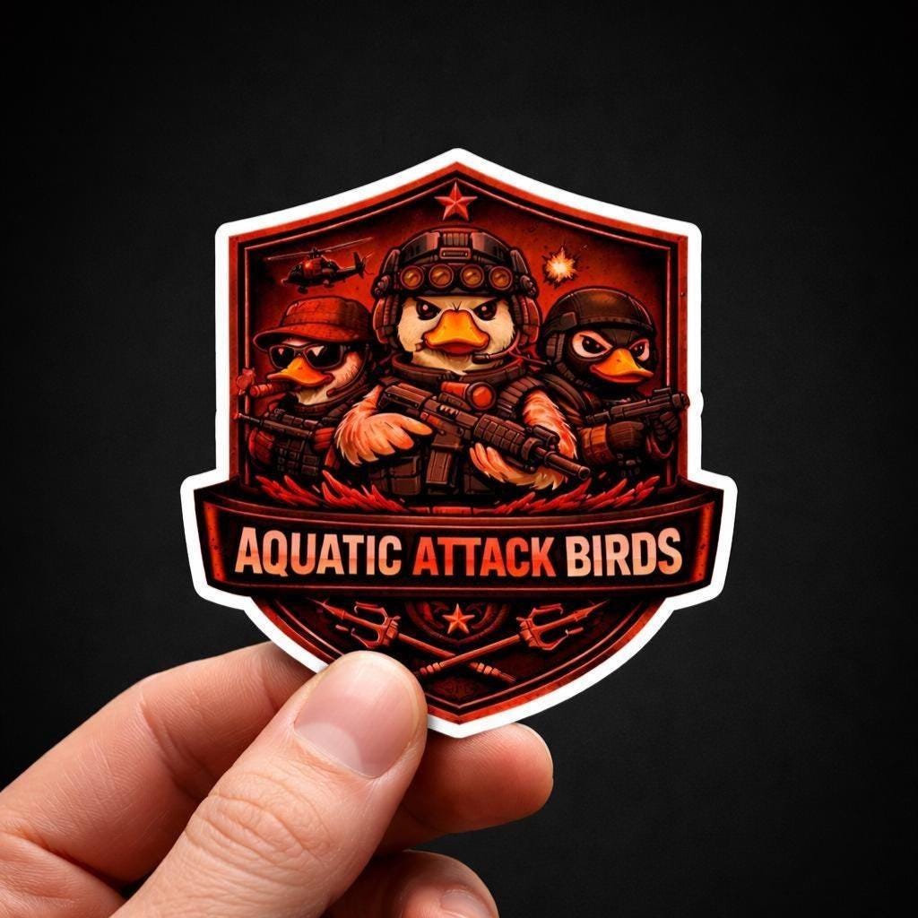 Aquatic Attack Birds Sticker, Tactical Military Duck Decal, Waterproof Vinyl Humor Sticker