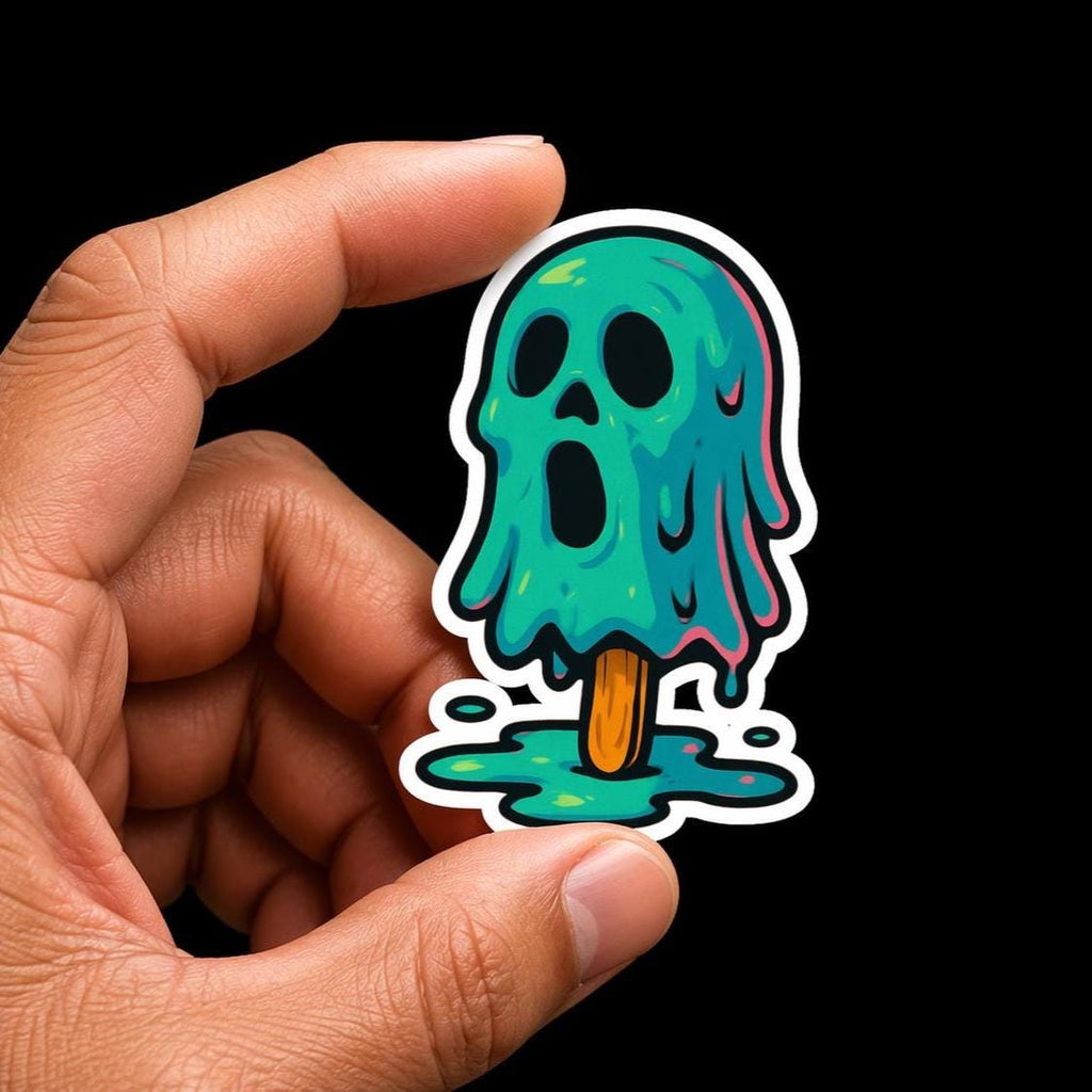 Melting Ghost Popsicle Sticker, Spooky Halloween Vinyl Decal, Waterproof Laptop Sticker