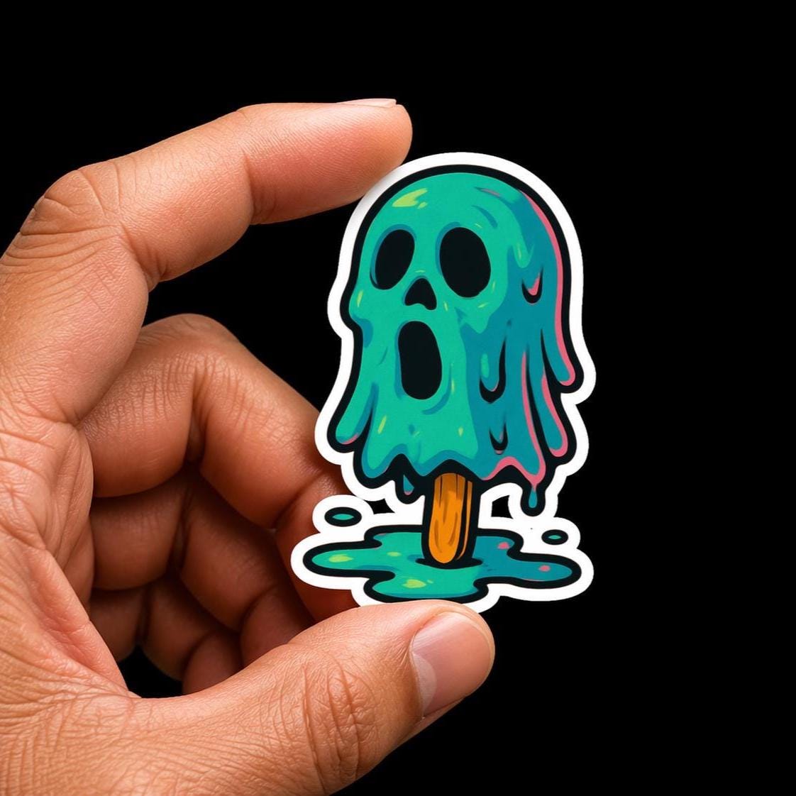 Melting Ghost Popsicle Sticker, Spooky Halloween Vinyl Decal, Waterproof Laptop Sticker