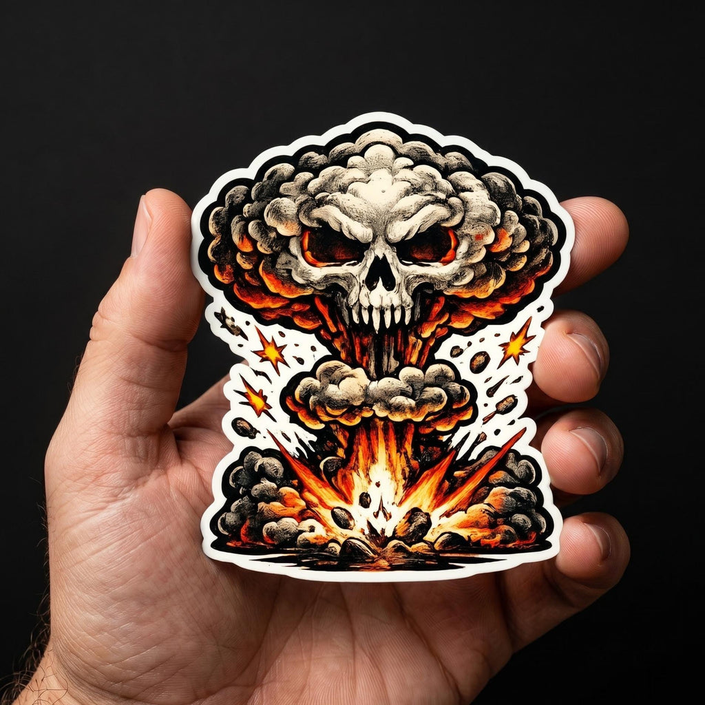 Skull Sticker, Mushroom Cloud, Fallout, Dark Explosion Decal, Apocalyptic, Psychedelic Dark Art Sticker for Laptop Water Bottle