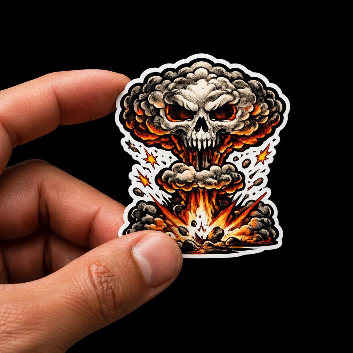 Skull Sticker, Mushroom Cloud, Fallout, Dark Explosion Decal, Apocalyptic, Psychedelic Dark Art Sticker for Laptop Water Bottle