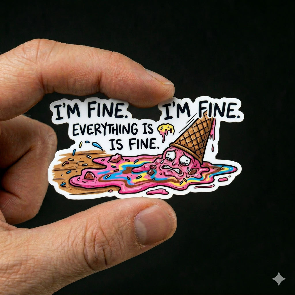 Water Bottle Sticker, Melting Ice Cream, Sarcastic Humor Decal, Waterproof Vinyl (2.5"x2.5")