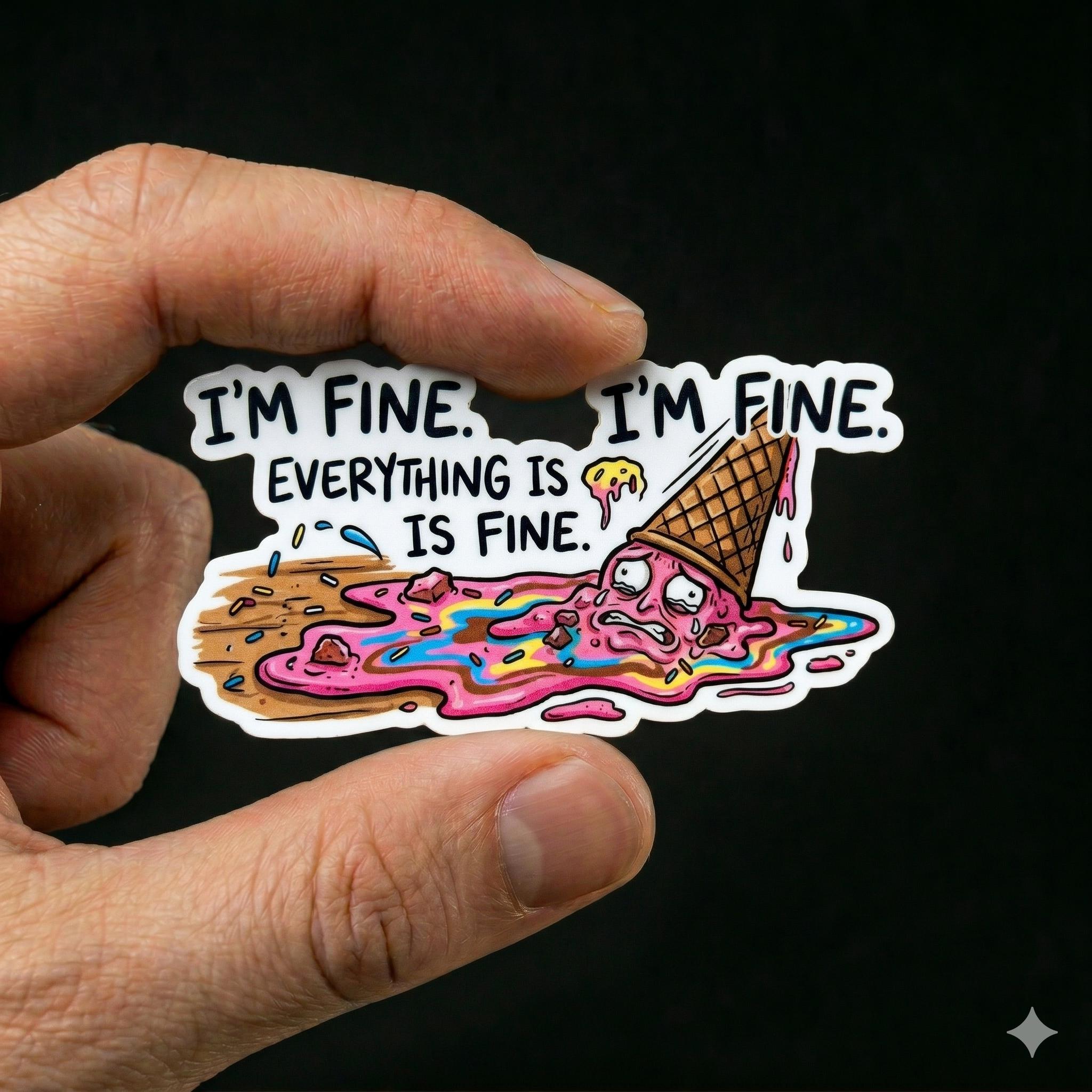 Water Bottle Sticker, Melting Ice Cream, Sarcastic Humor Decal, Waterproof Vinyl (2.5"x2.5")