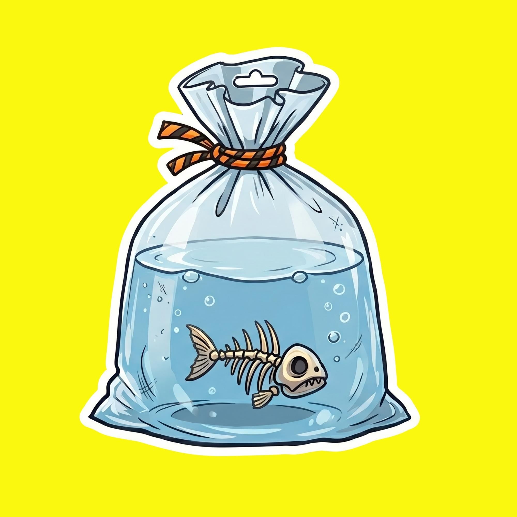 Fish Sticker, Dead Fish Bag, Dark Humor Vinyl Decal, Funny Pet Fish Skeleton Sticker, Waterproof Laptop Car Sticker, Weird Aesthetic Gift