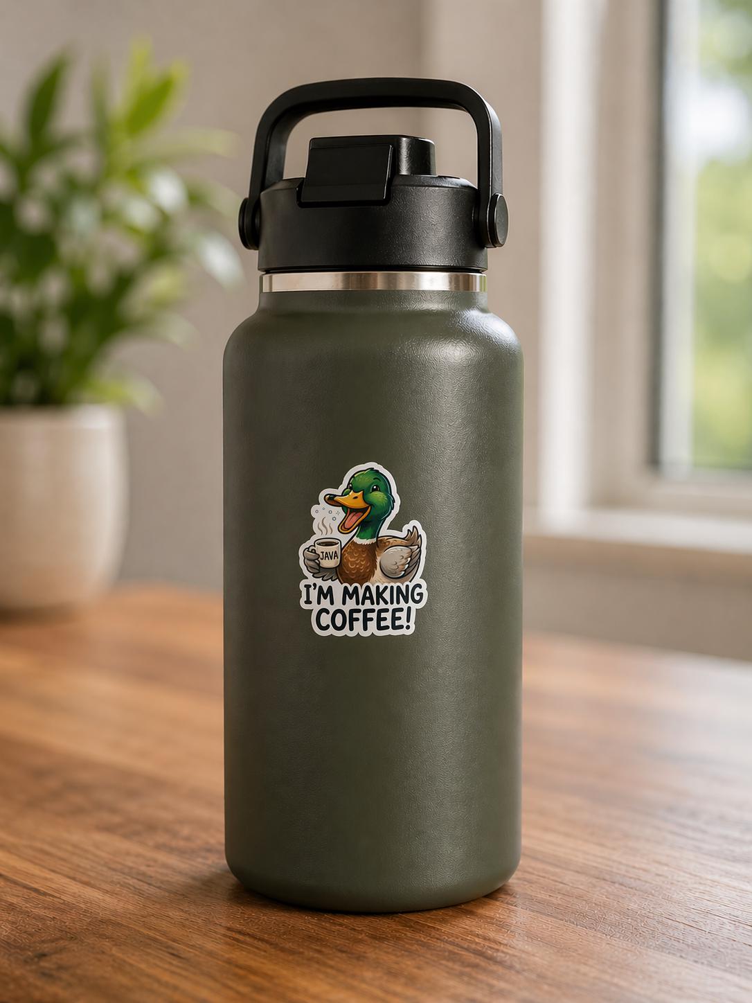 Coffee Lover, Funny Mallard Duck Sticker: Yelling Meme Decal for Coffee Lovers