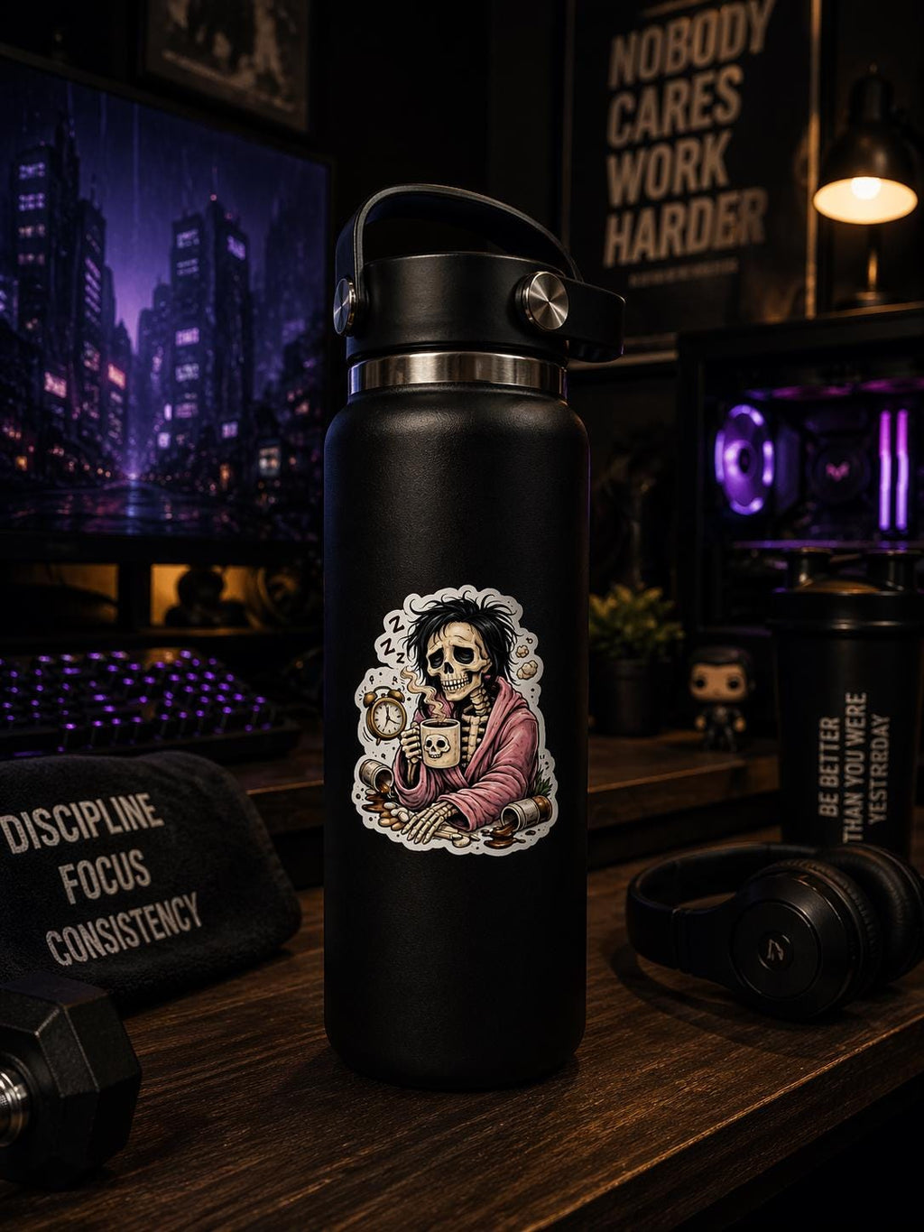 Coffee Sticker, Dead Tired Skeleton, Funny Exhausted Meme Decal, Sleepy Grim Reaper Coffee Sticker, Relatable Humor for Laptop Water Bottle