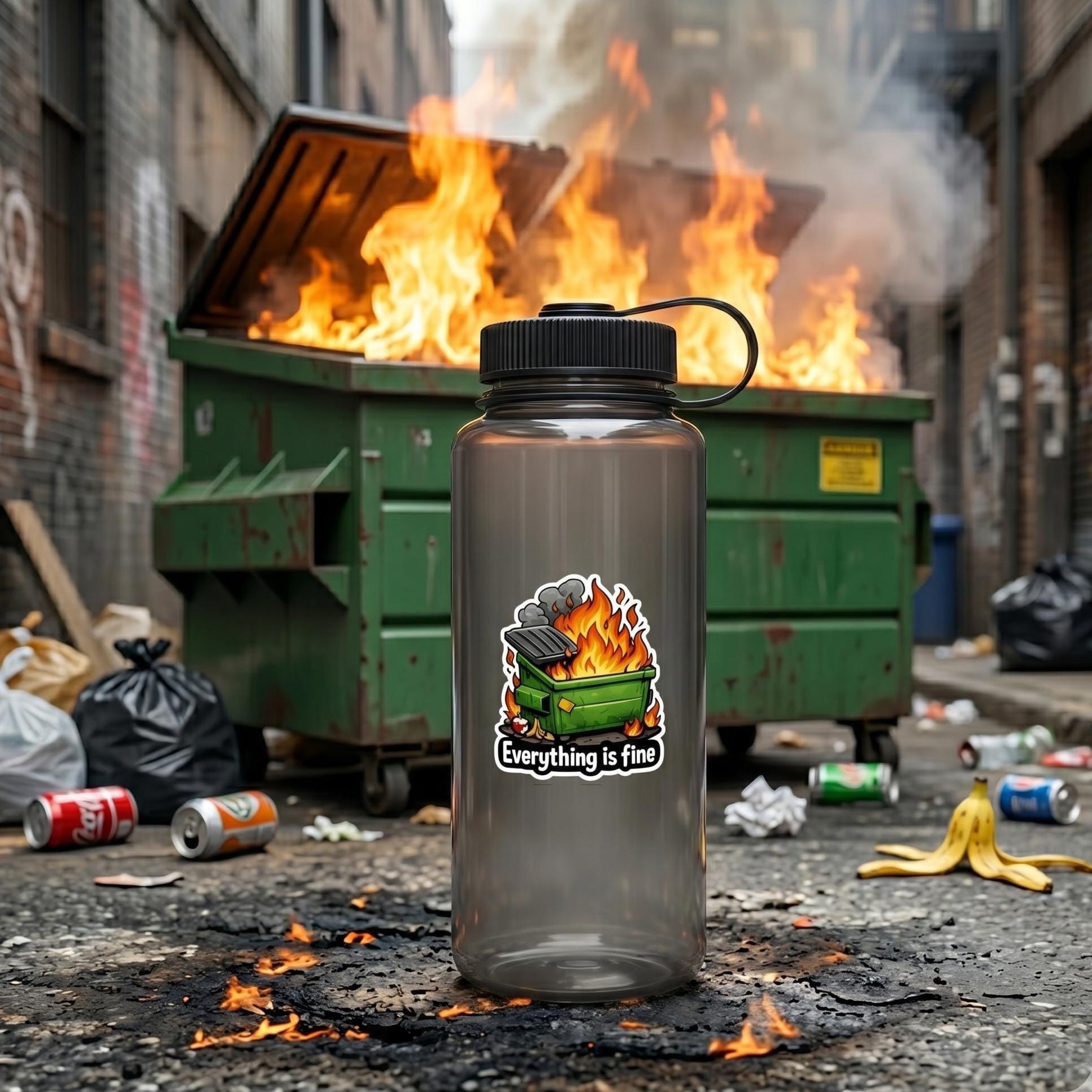 Laptop Sticker, Everything is Fine Dumpster Fire Sticker, Dark Humor Meme Vinyl Decal