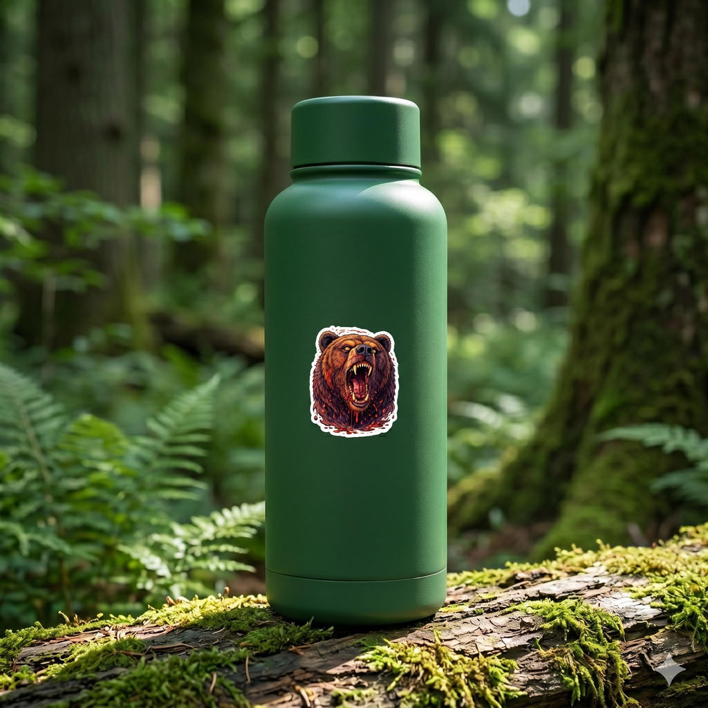 Fierce Grizzly Bear Attack Sticker, Waterproof Vinyl Wildlife Decal