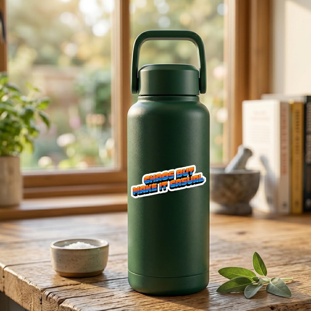 Water Bottle Sticker, Chaos But Make It Casual Vinyl Sticker, Waterproof Humor Decal