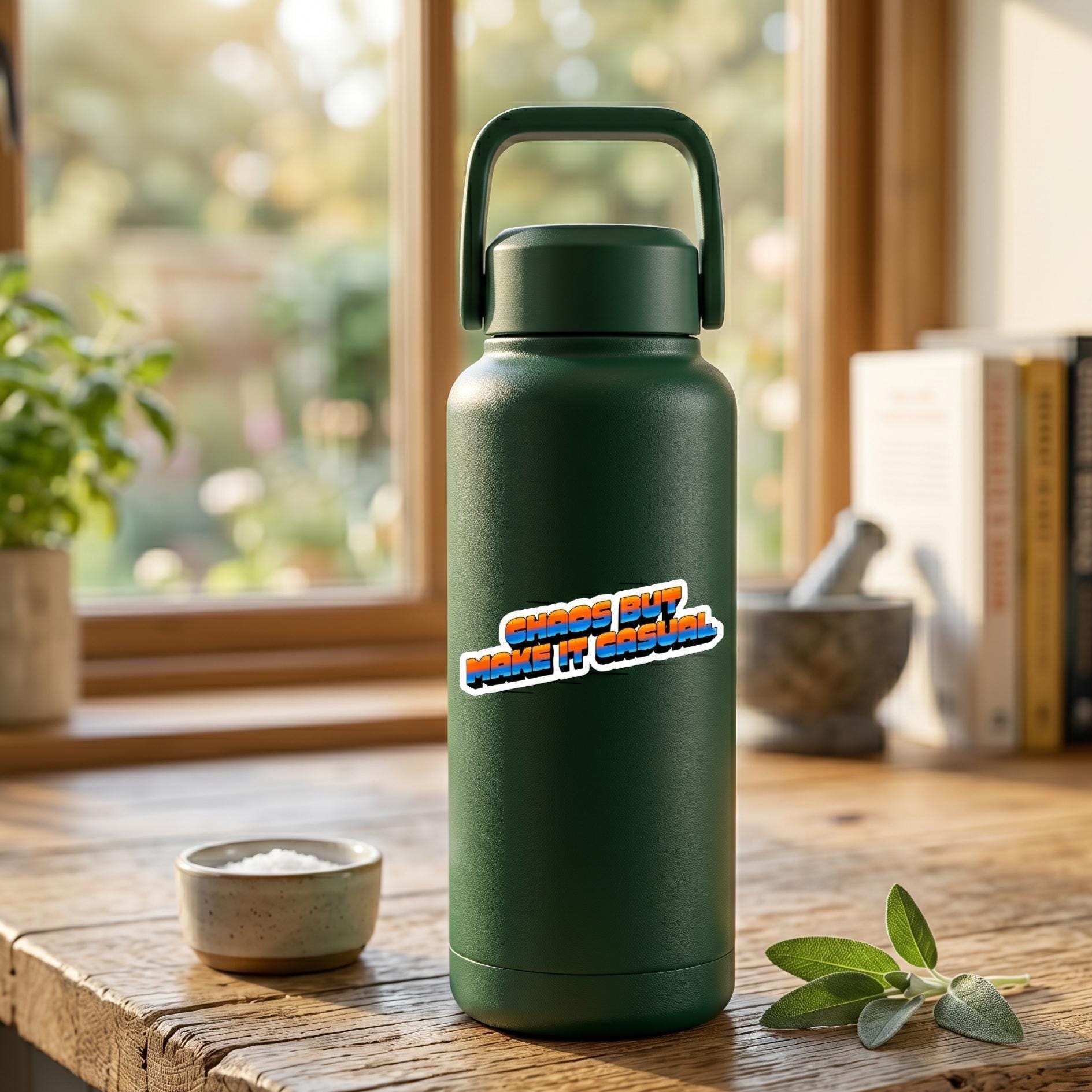 Water Bottle Sticker, Chaos But Make It Casual Vinyl Sticker, Waterproof Humor Decal