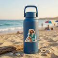 Water Bottle Sticker, Woman in Sun Dress Beach Sticker, Summer Coastal Vinyl Decal