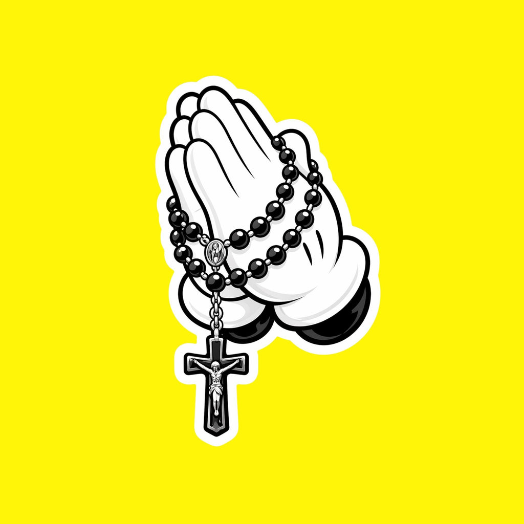 Praying Hands Rosary Sticker, Christian Cross Vinyl Decal, Catholic Faith Water Bottle Sticker