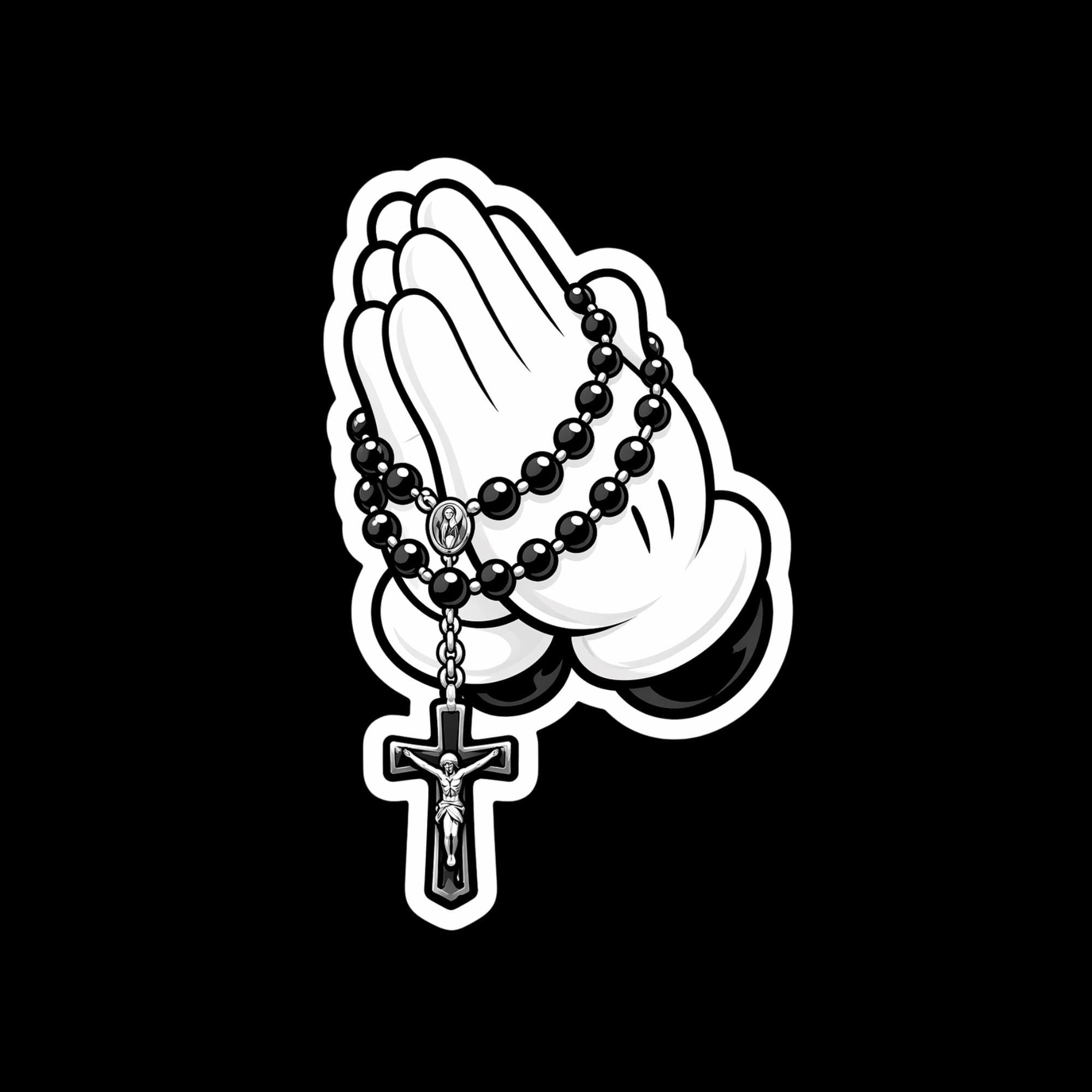 Praying Hands Rosary Sticker, Christian Cross Vinyl Decal, Catholic Faith Water Bottle Sticker