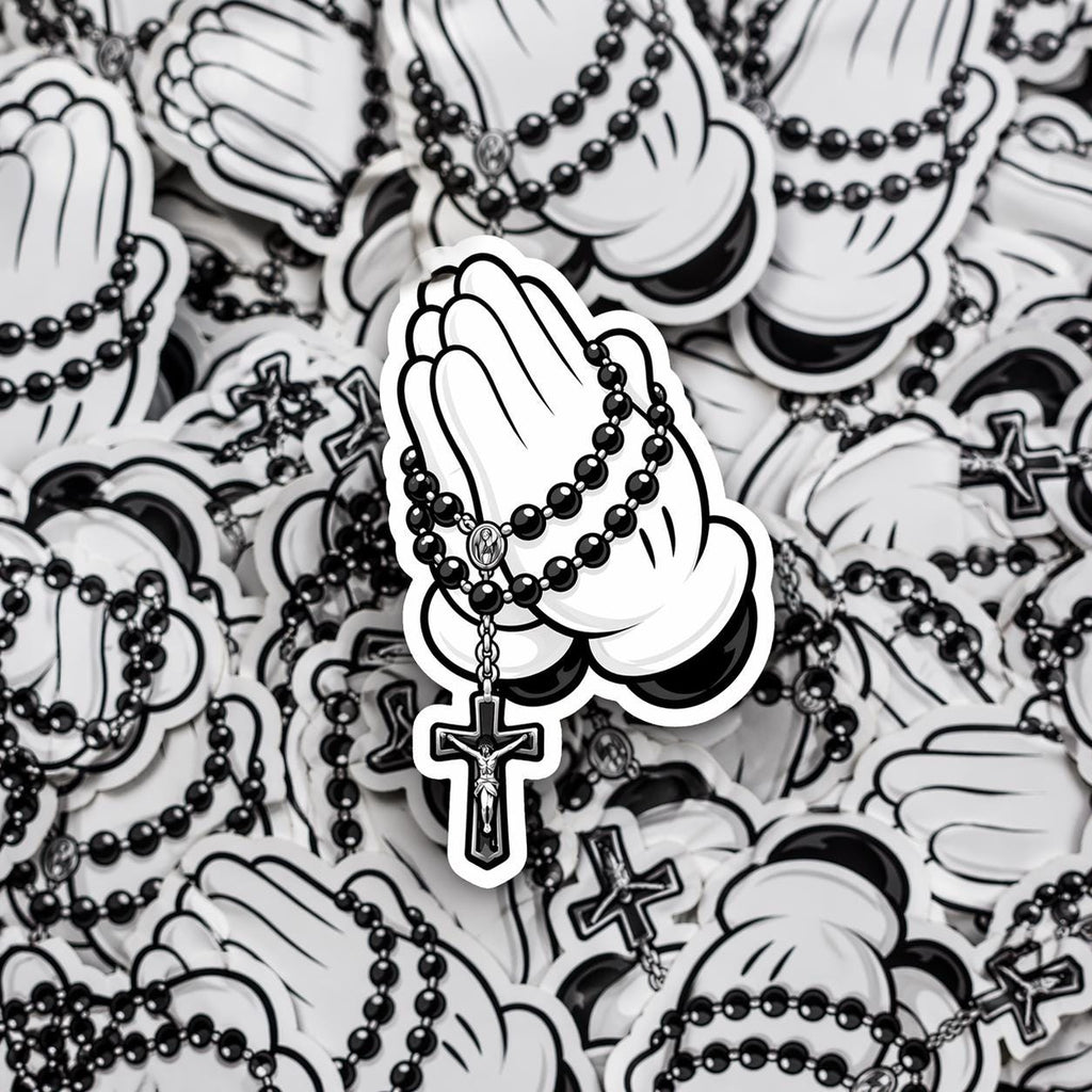 Praying Hands Rosary Sticker, Christian Cross Vinyl Decal, Catholic Faith Water Bottle Sticker