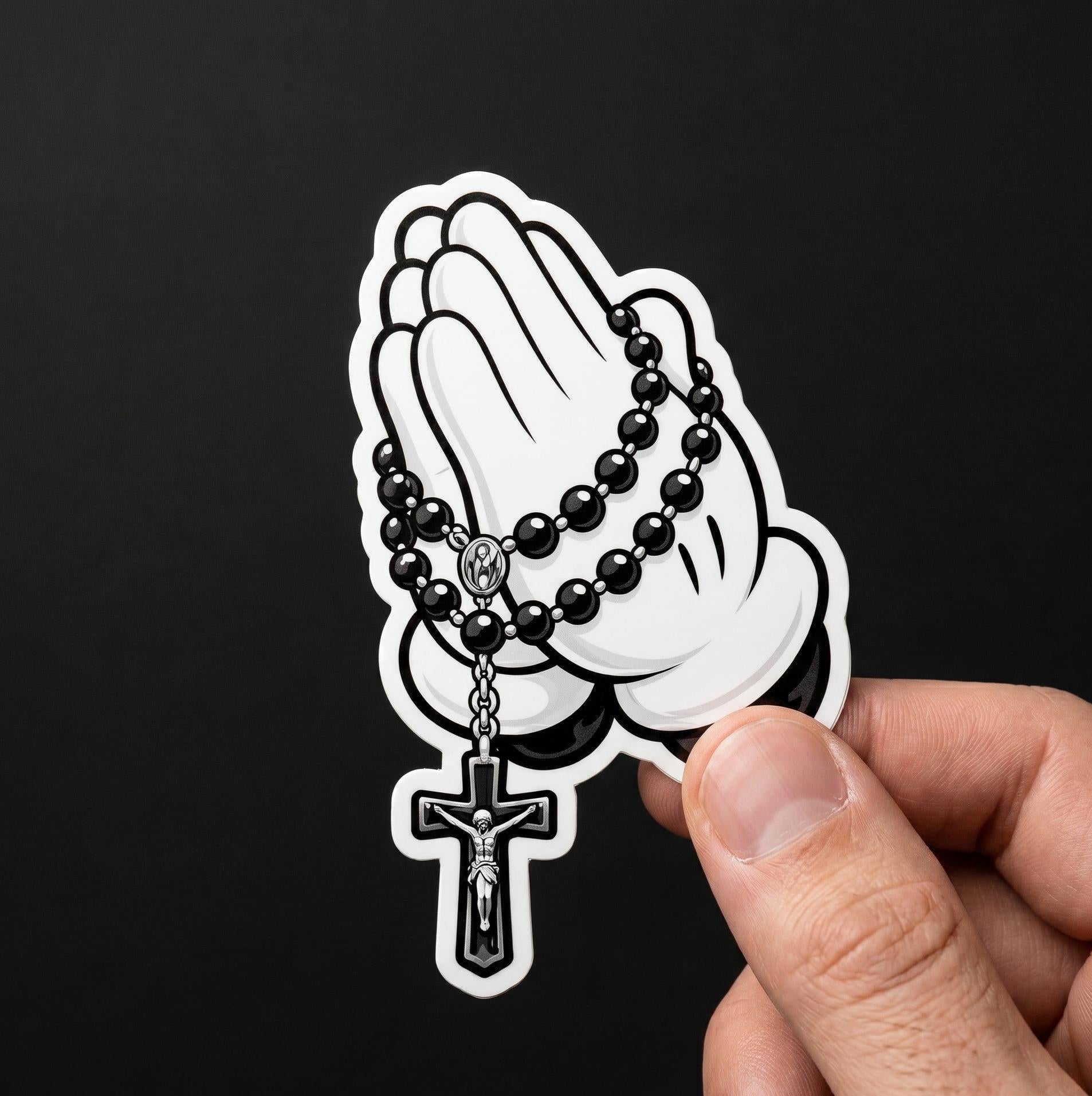 Praying Hands Rosary Sticker, Christian Cross Vinyl Decal, Catholic Faith Water Bottle Sticker