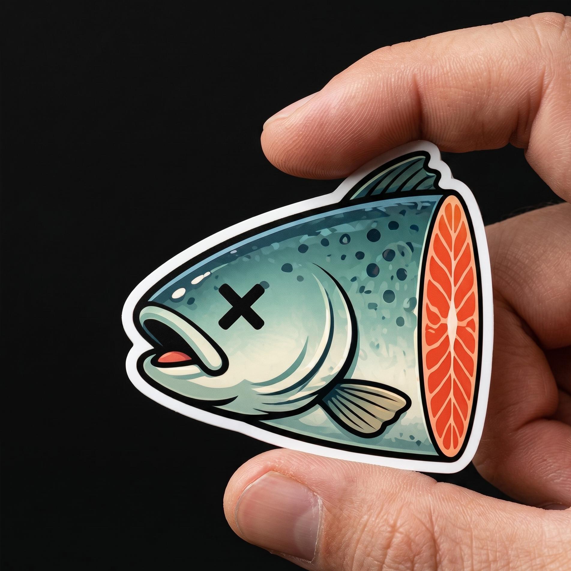 Water Bottle Sticker, Funny Dead Fish, Fishing Gift, Salmon Vinyl Decal, Dark Humor Fish, Waterproof, Fishing Joke, tackle box