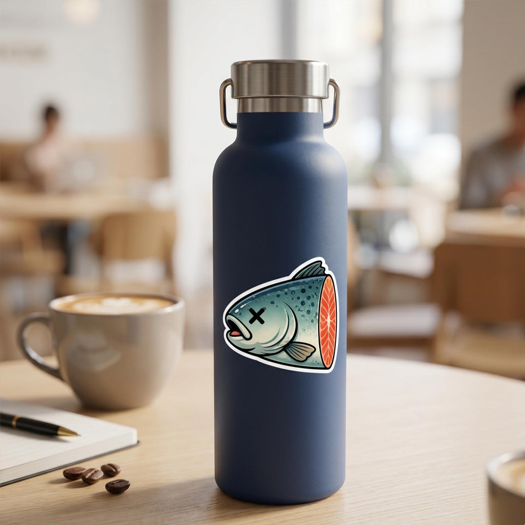 Water Bottle Sticker, Funny Dead Fish, Fishing Gift, Salmon Vinyl Decal, Dark Humor Fish, Waterproof, Fishing Joke, tackle box