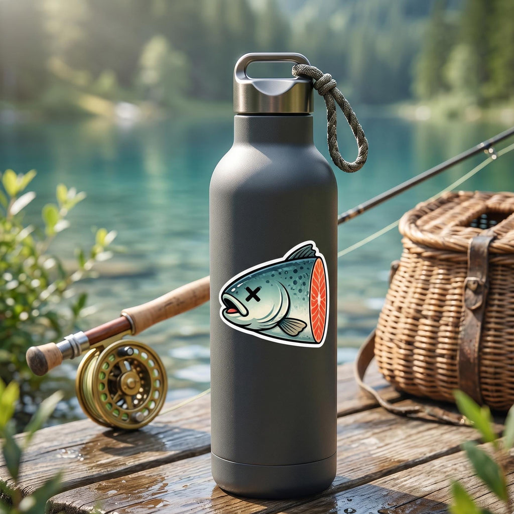 Water Bottle Sticker, Funny Dead Fish, Fishing Gift, Salmon Vinyl Decal, Dark Humor Fish, Waterproof, Fishing Joke, tackle box