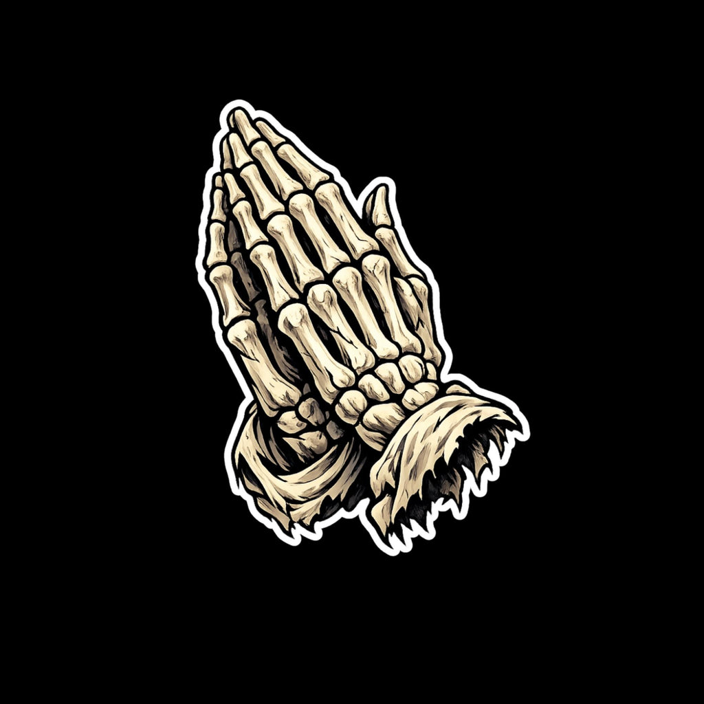Praying Skeleton Hands Sticker, Gothic Dark Vinyl Decal, Waterproof Laptop Sticker