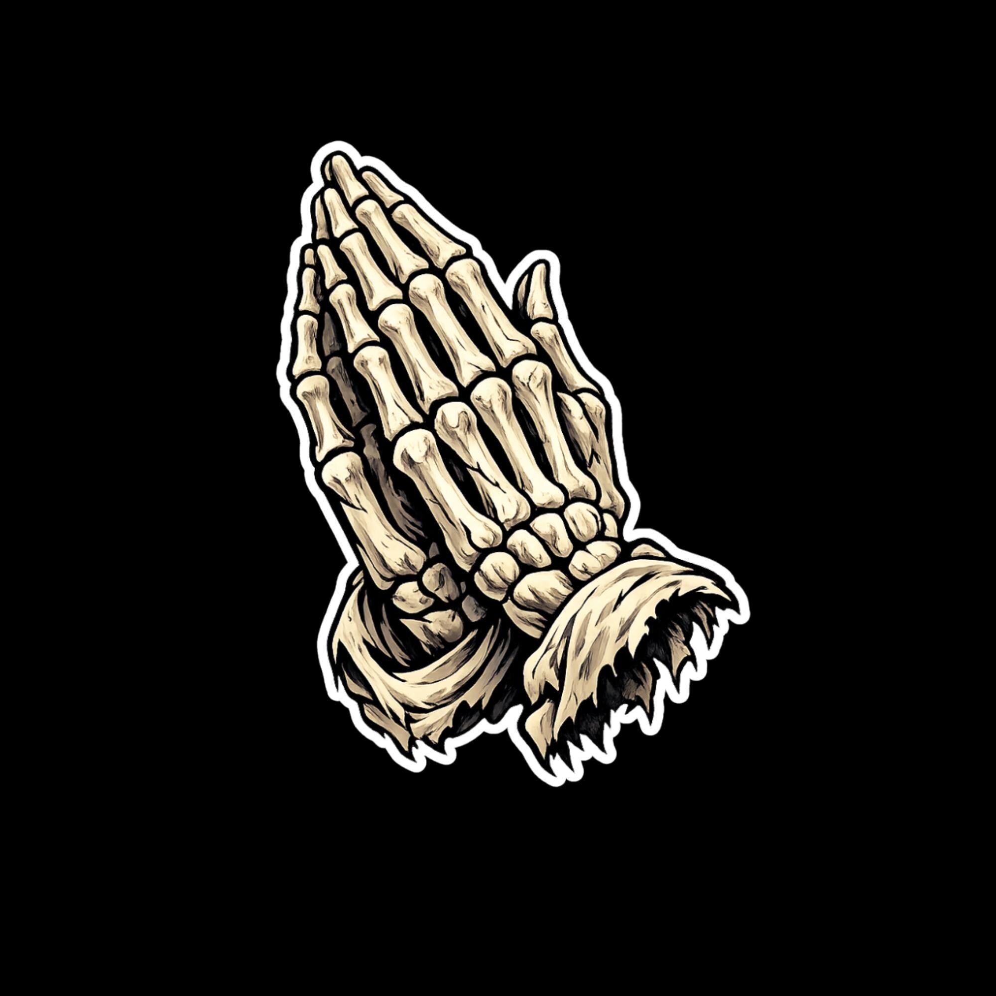 Praying Skeleton Hands Sticker, Gothic Dark Vinyl Decal, Waterproof Laptop Sticker