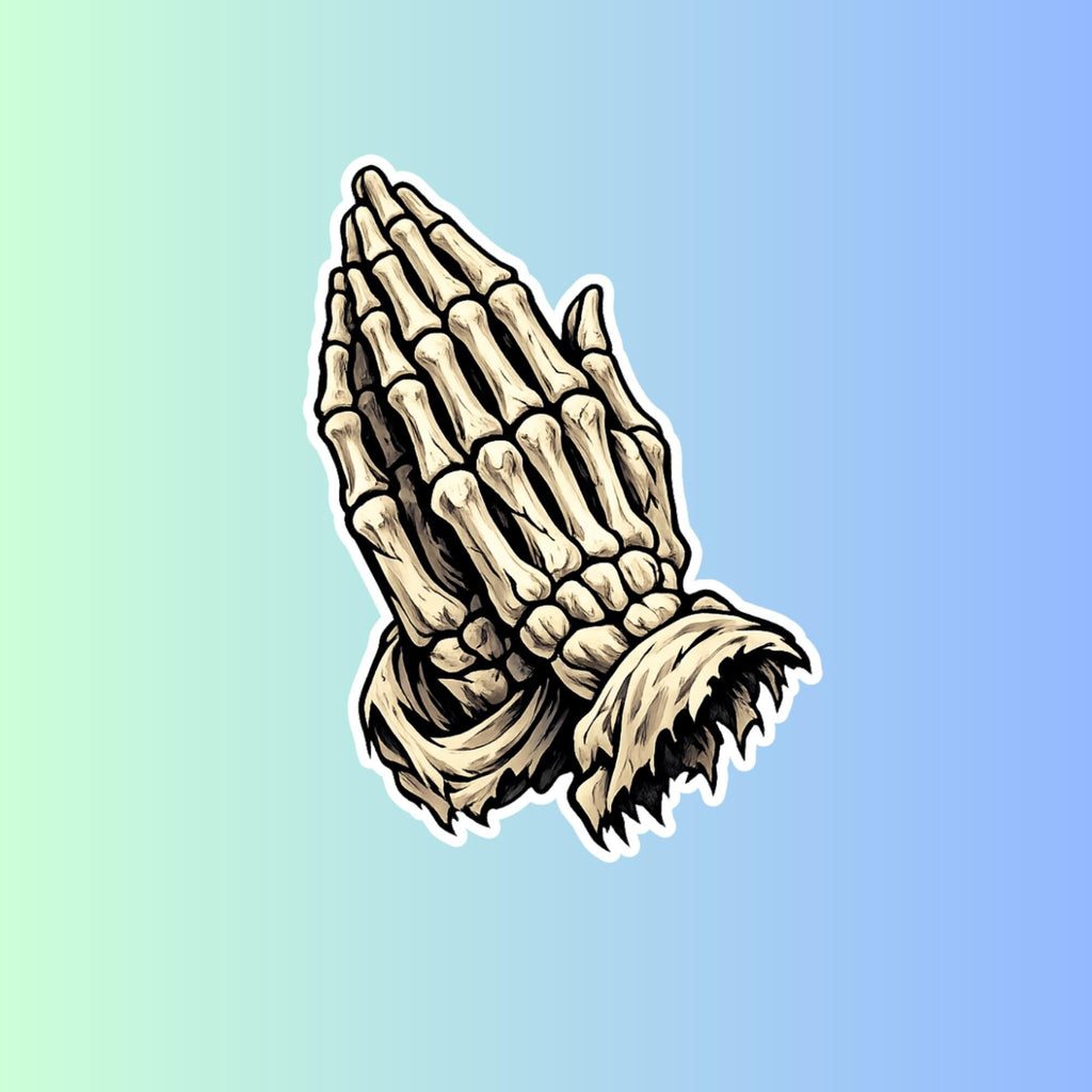Praying Skeleton Hands Sticker, Gothic Dark Vinyl Decal, Waterproof Laptop Sticker