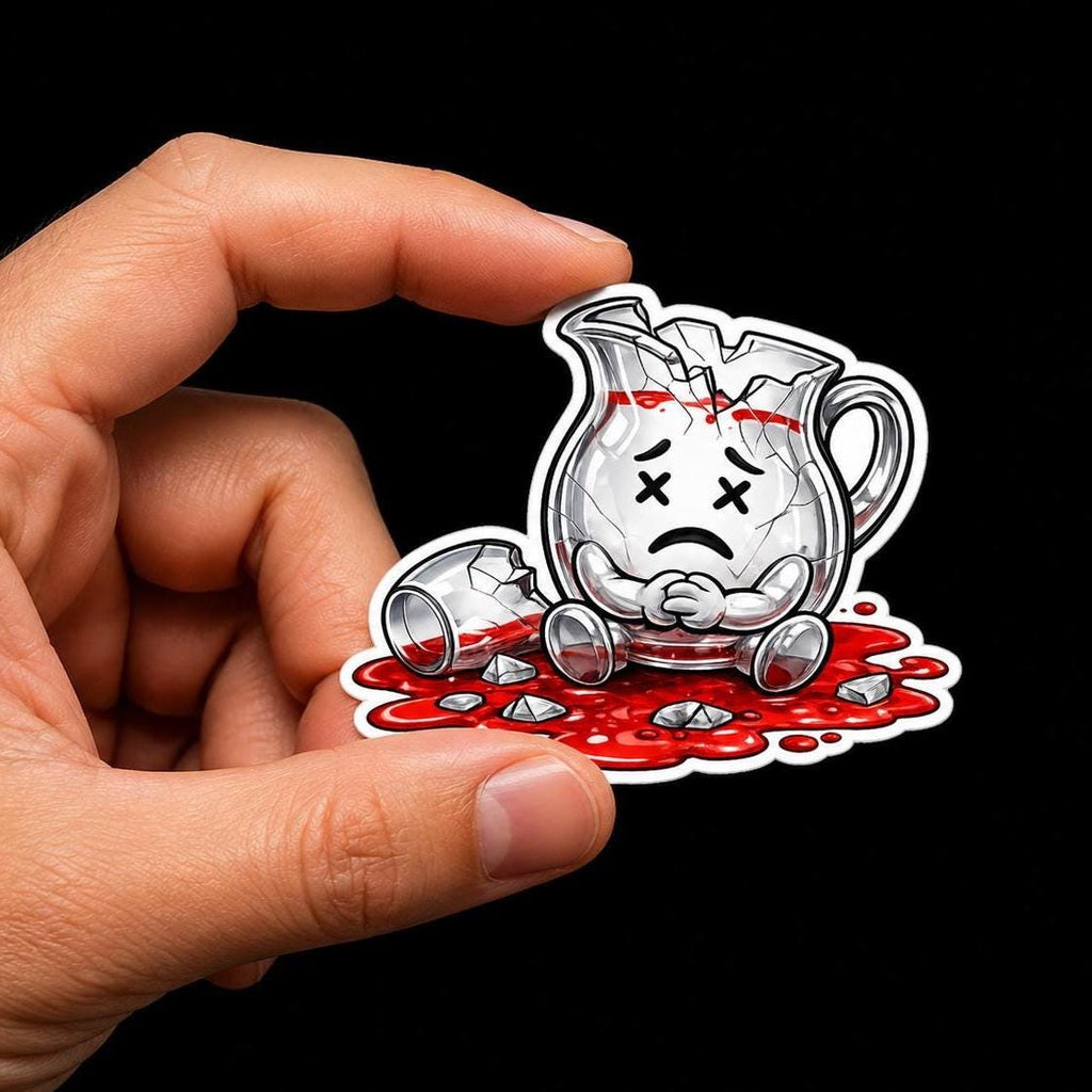 Broken Pitcher Sticker, Sad Glass Meme, Dark Humor, Emotional Damage Vinyl Decal