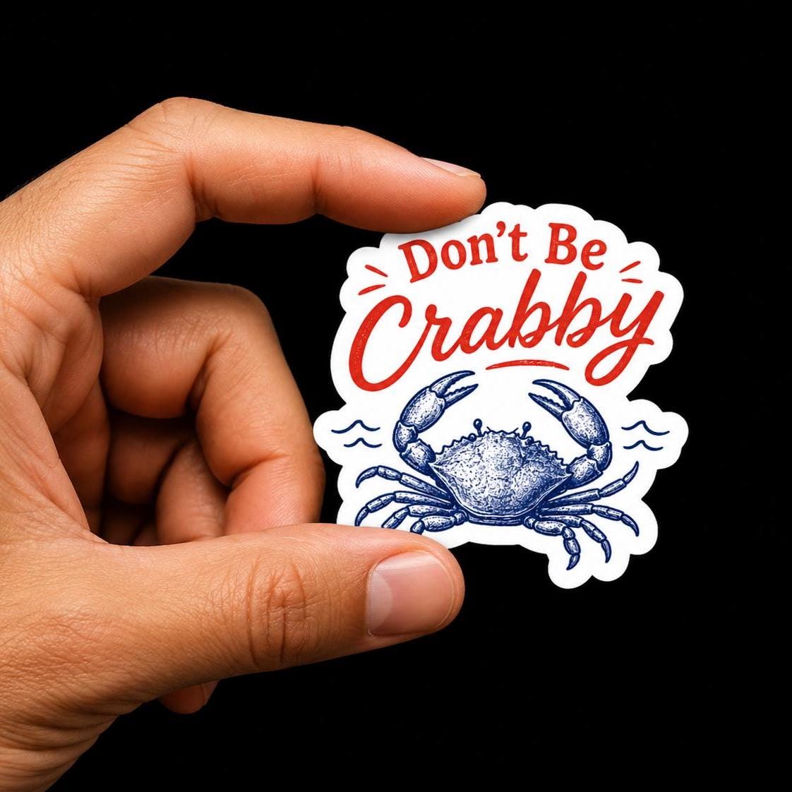 Don't Be Crabby Sticker, Vintage Crab Illustration, Beach Humor Decal, Waterproof Vinyl