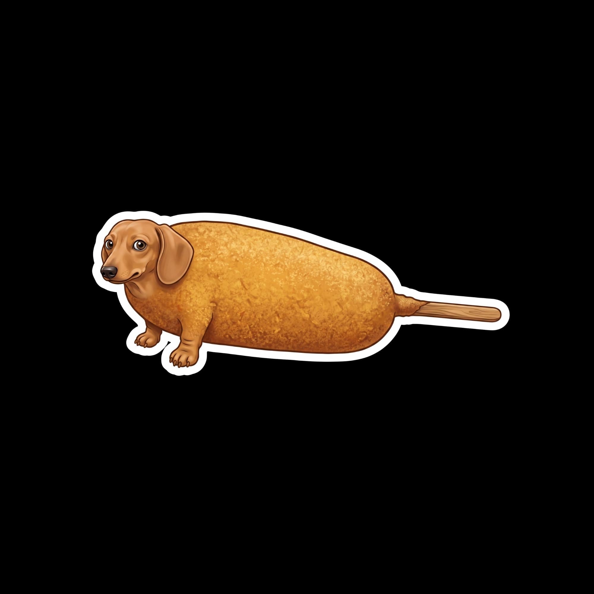 Corn Dog Dachshund, Absurd Wiener Dog Meme Vinyl Decal, Water Bottle Laptop Sticker