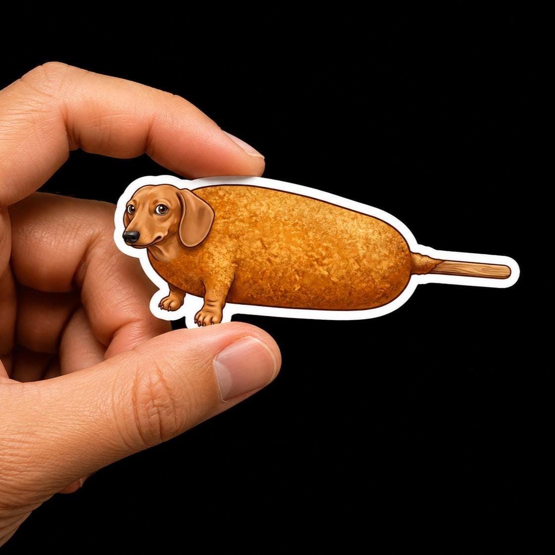 Corn Dog Dachshund, Absurd Wiener Dog Meme Vinyl Decal, Water Bottle Laptop Sticker