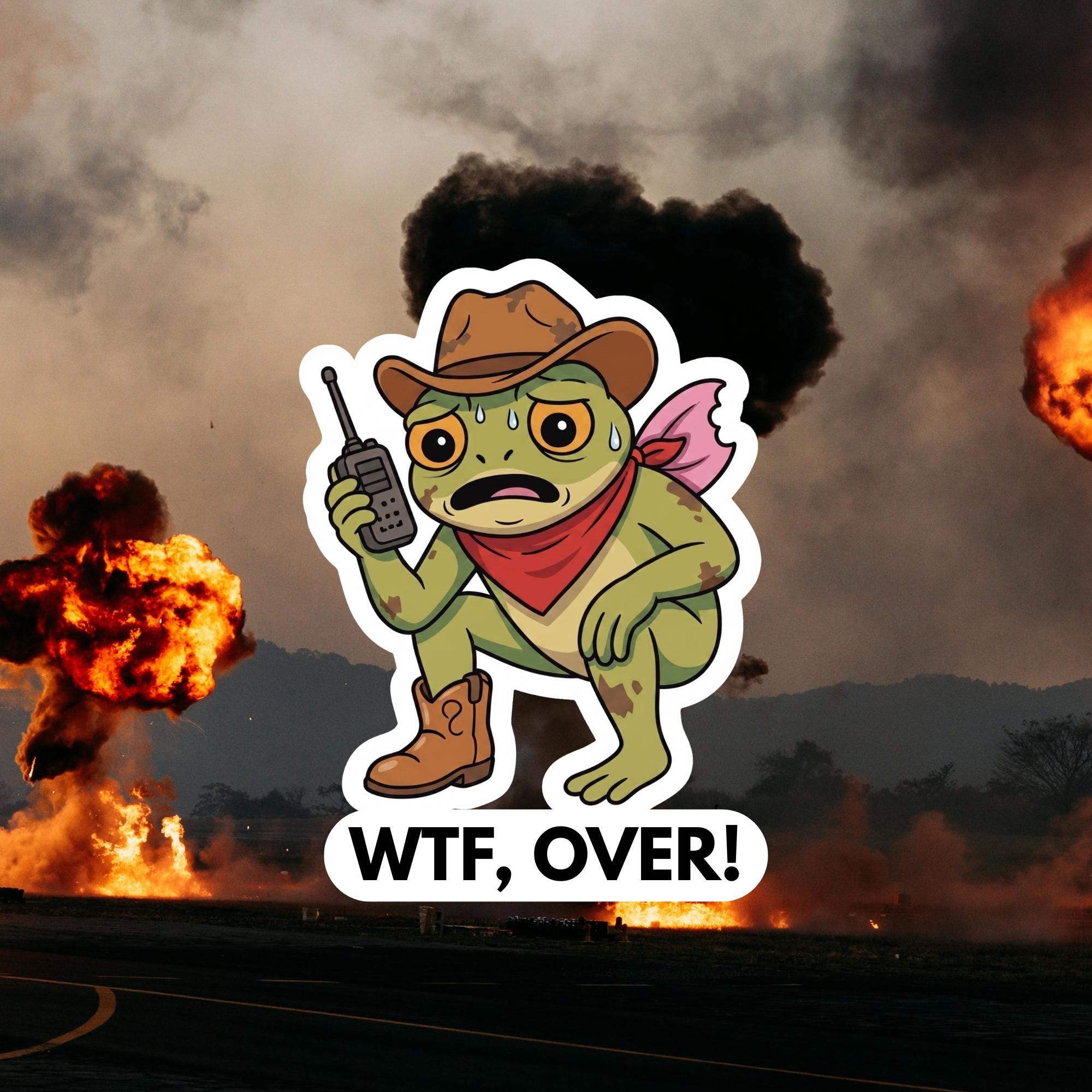 Frog Cowboy Sticker, WTF Over Meme Decal, Western Cartoon Waterproof Vinyl