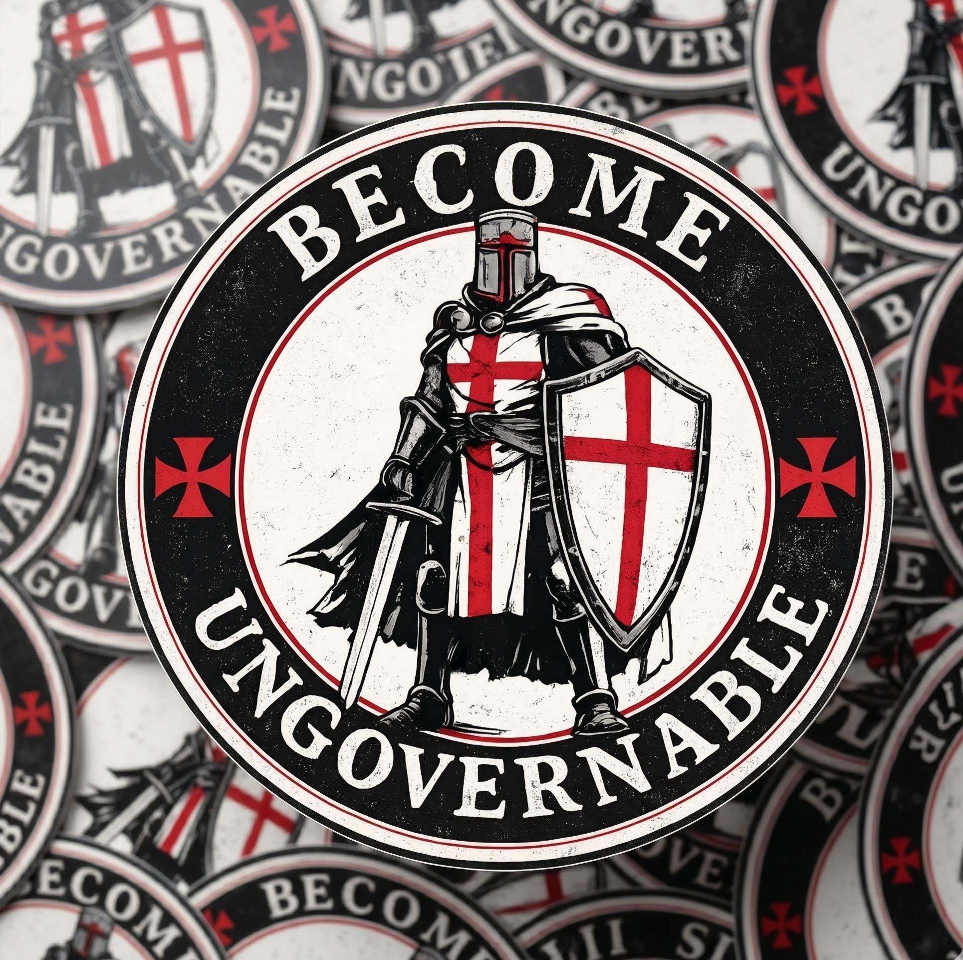 Become Ungovernable Crusader Knight Sticker, Medieval Templar Decal, Vinyl Laptop Water Bottle Graphic