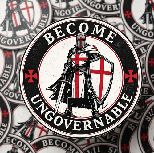 Become Ungovernable Crusader Knight Sticker, Medieval Templar Decal, Vinyl Laptop Water Bottle Graphic
