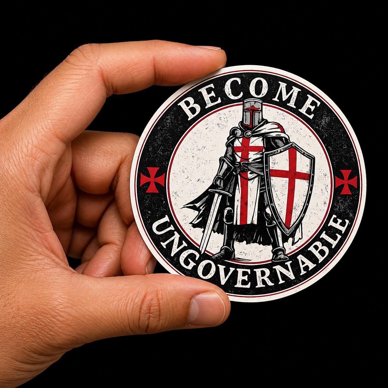 Become Ungovernable Crusader Knight Sticker, Medieval Templar Decal, Vinyl Laptop Water Bottle Graphic
