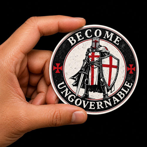 Become Ungovernable Crusader Knight Sticker, Medieval Templar Decal, Vinyl Laptop Water Bottle Graphic