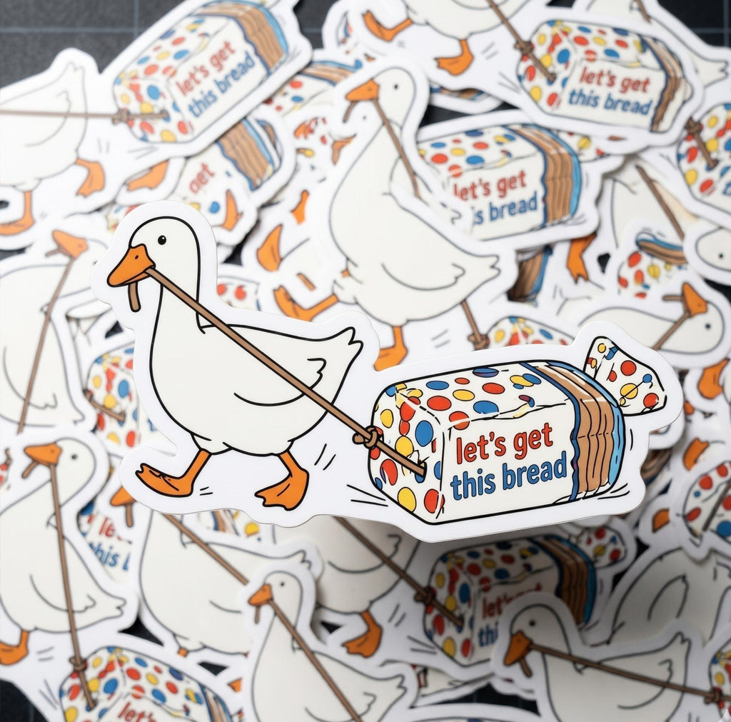 Funny Goose Sticker, Let's Get This Bread Decal, Food Pun Laptop Sticker Gift