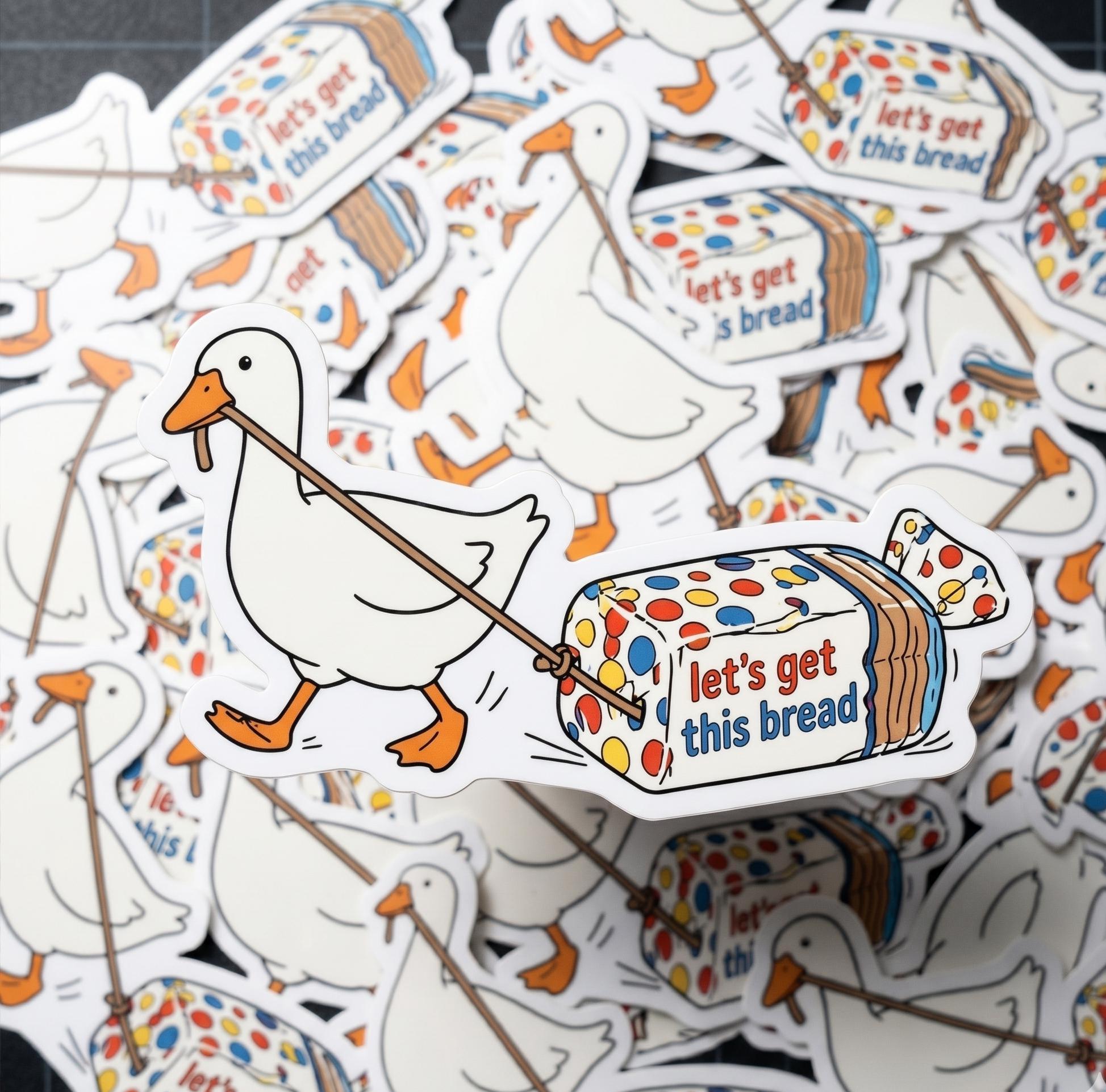 Funny Goose Sticker, Let's Get This Bread Decal, Food Pun Laptop Sticker Gift
