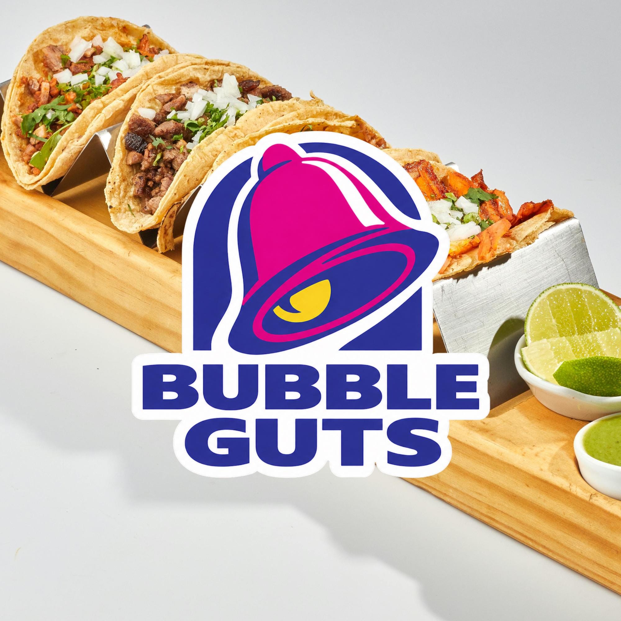 Bubble Guts Taco Parody Sticker, Funny Fast Food Meme Decal (Waterproof Vinyl)
